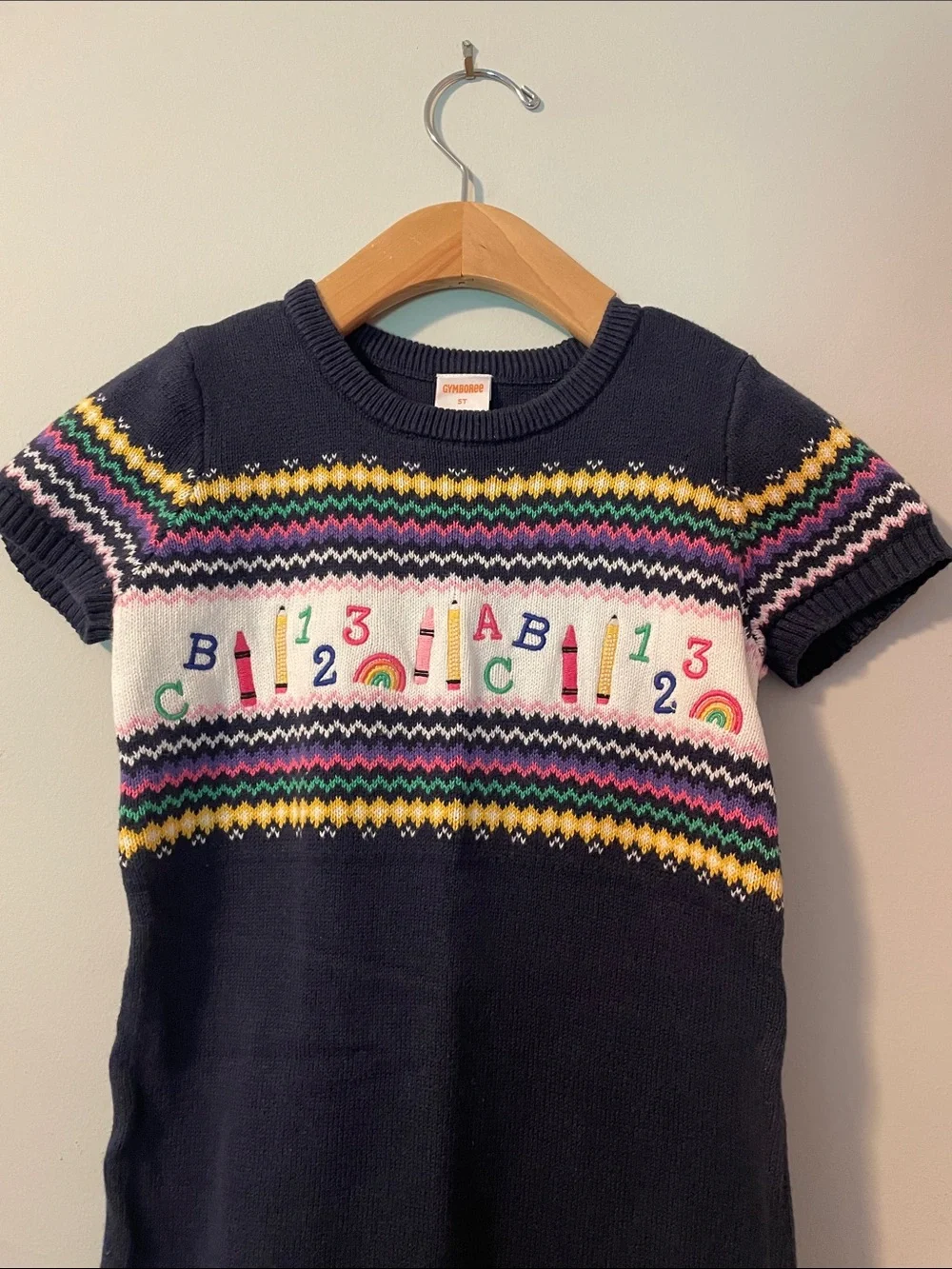 Gymboree Back to School sweater dress. short sleeve. size:5